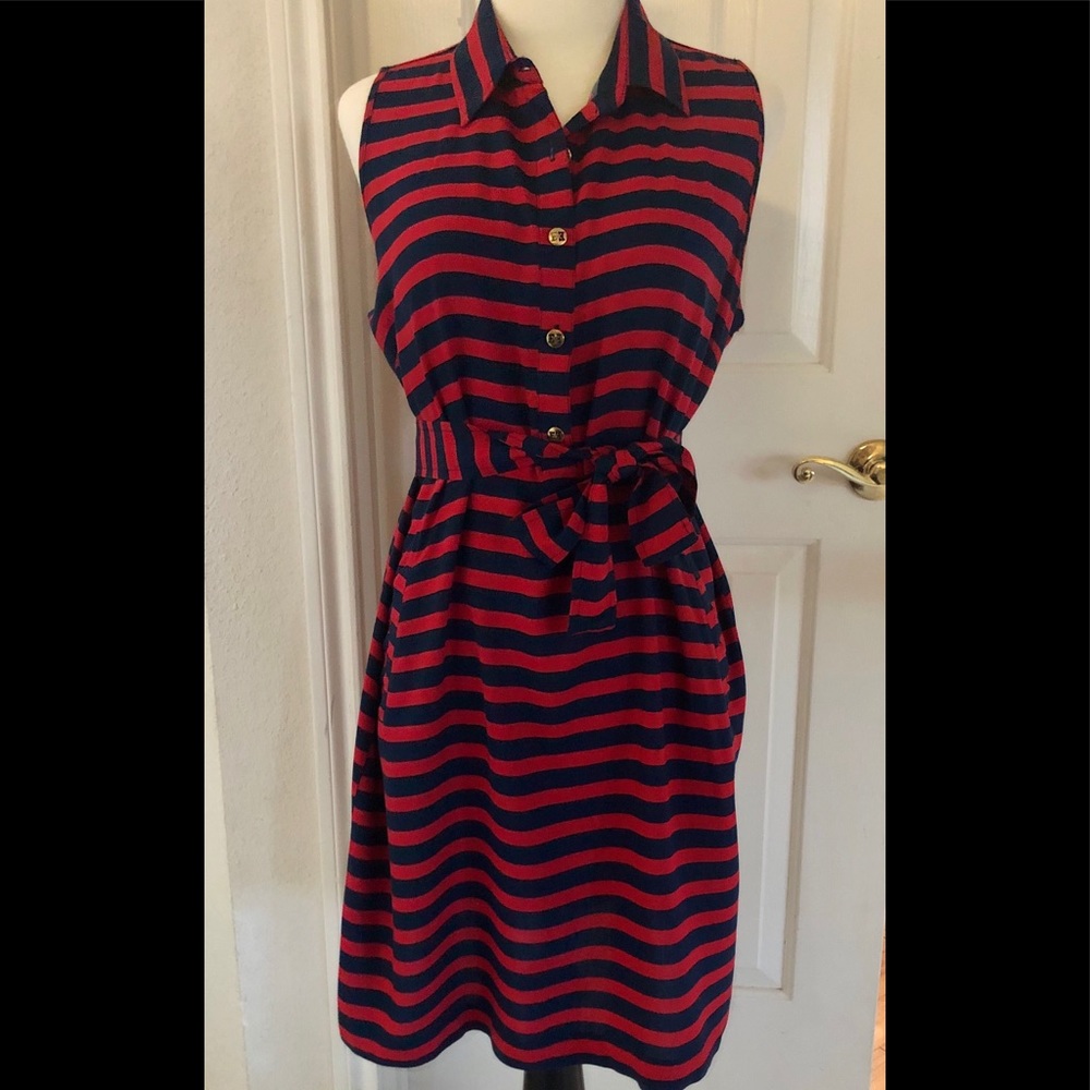 Escapada red and navy stipe resort dress